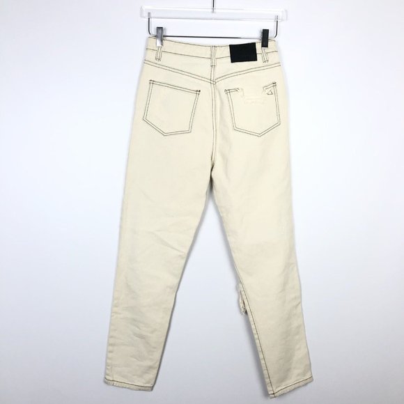 NWOT Unif Sz 25 Cream Off White High Waist Distressed Jeans Tapered Straight Leg - Picture 2 of 7